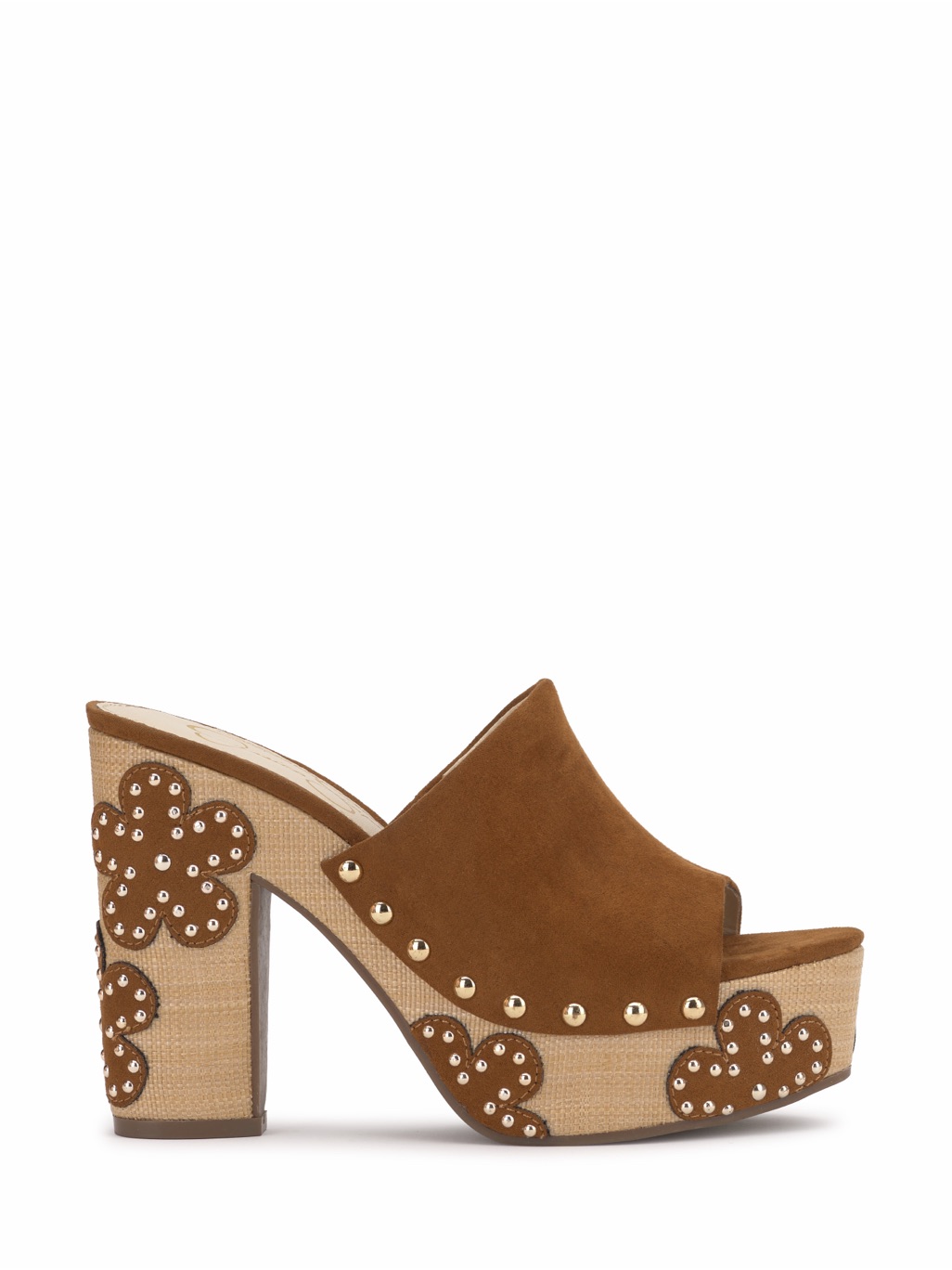 Jessica Simpson Brown Suede Platform Mule With Studded Floral Motif
